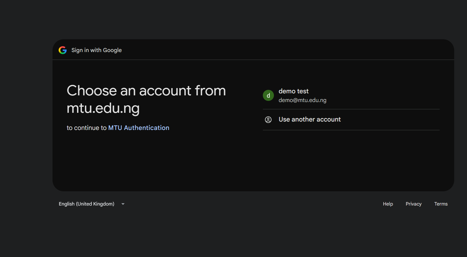 Google Account Selection Modal